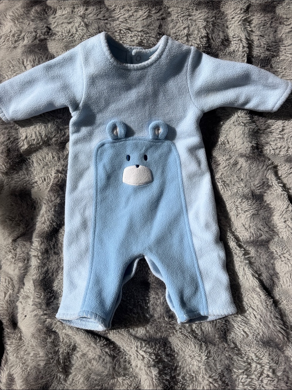 Little Me Light Blue Fleece One-Piece with Bear Applique